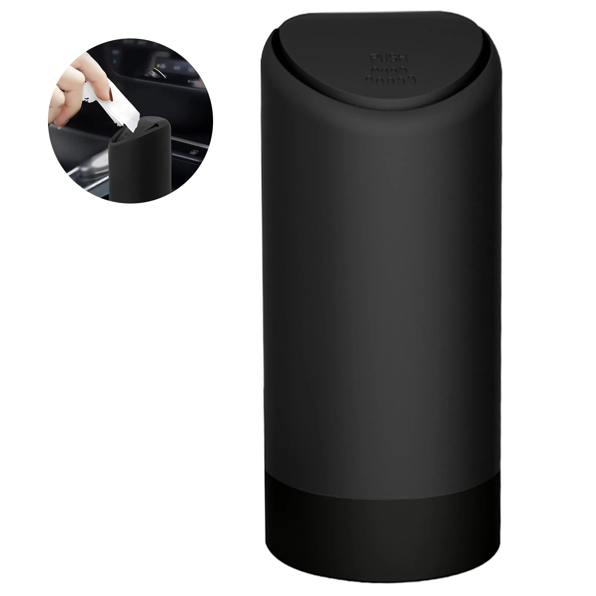 CARBINIC Small Car Dustbin with Lid | Silicone Car Trash Can | Portable Garbage Bin for Home, Office & Car | Mini Car Trash Bin Fits Cup Holder in Console/Door | Odor-free & Leakproof Dustbin | Black