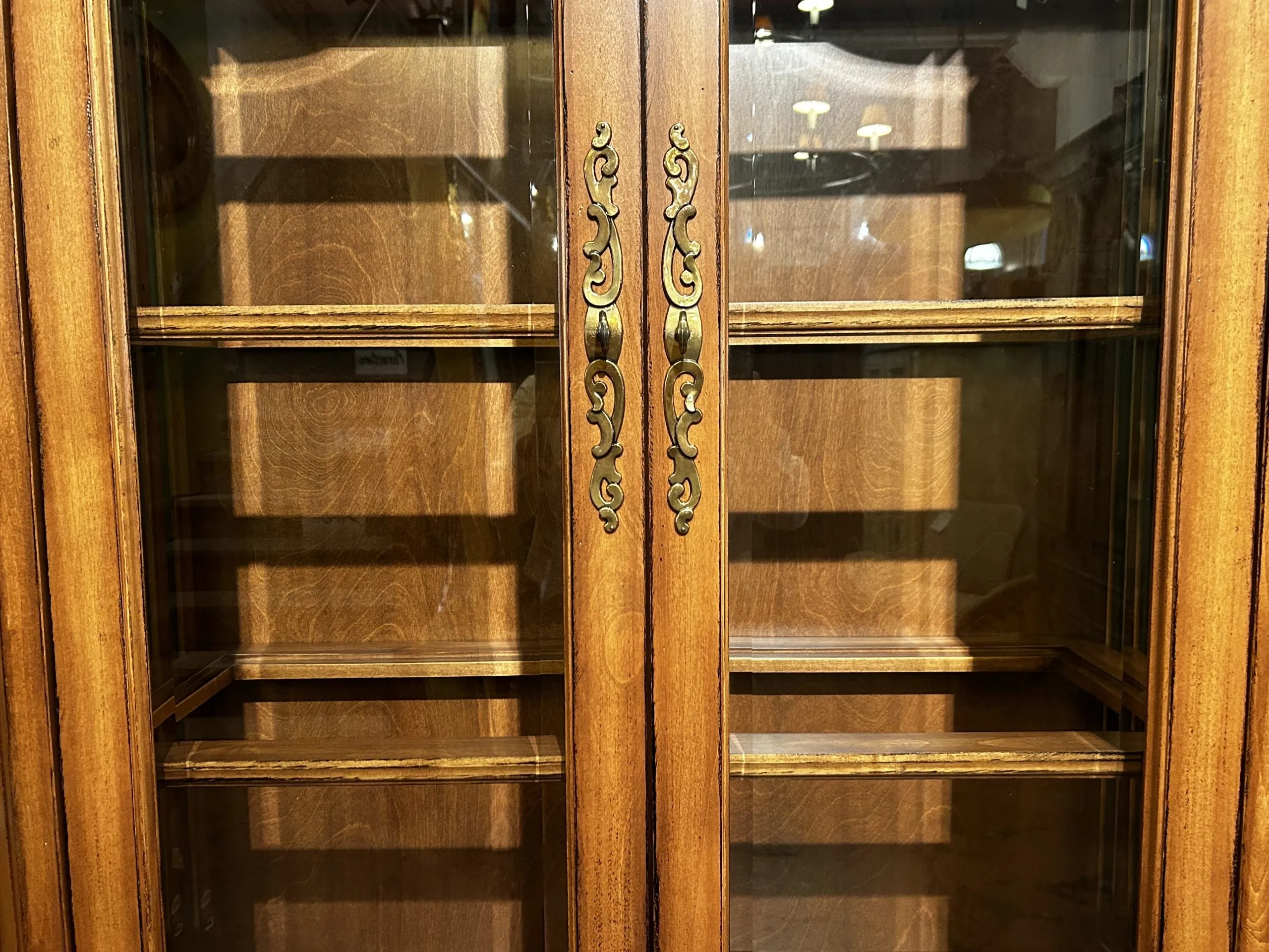 Display Cabinet, Curio Wood Cabinet with Glass Shelves, Interior Lighting