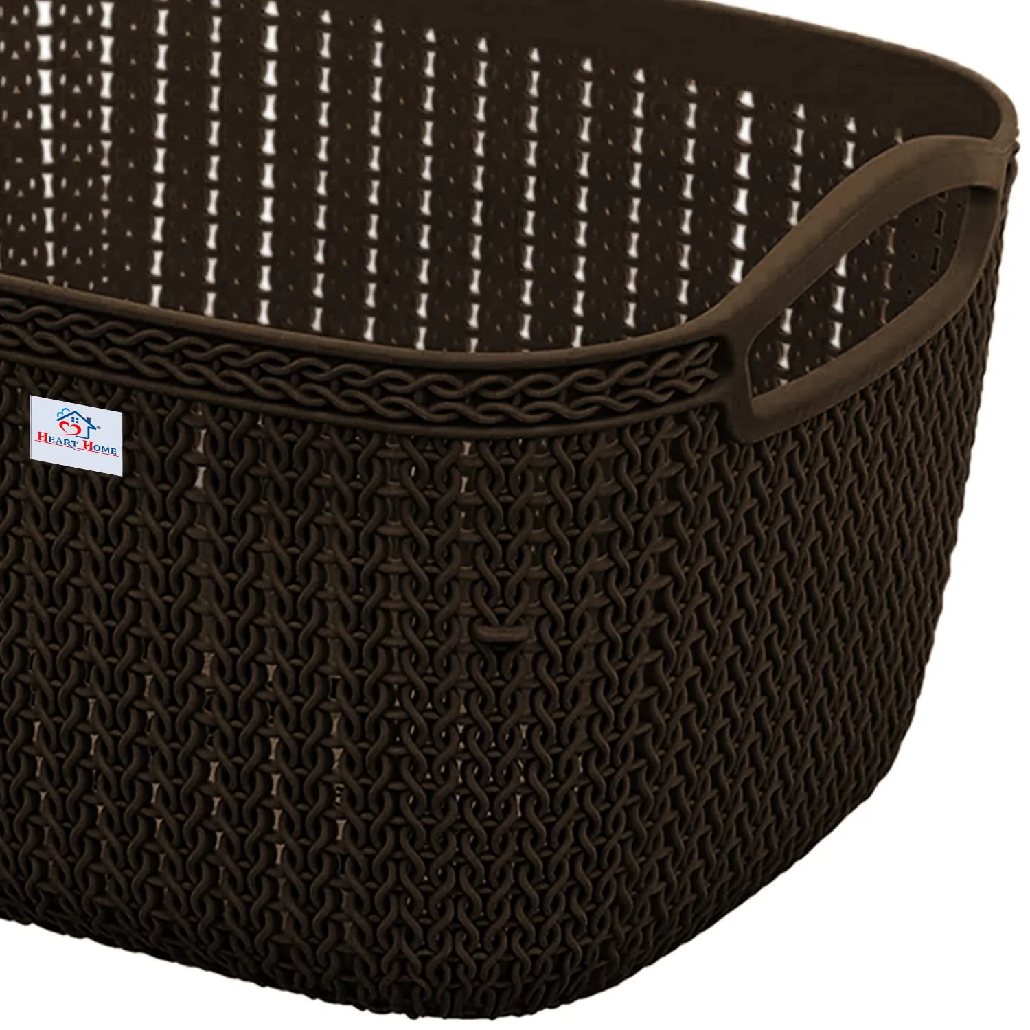 Heart Home Q-6 Designer Plastic Storage Basket For Store Fruits, Vegetables, Magazines, Cosmetics, Stationary Pack of 2 (Brown)-50HH01676