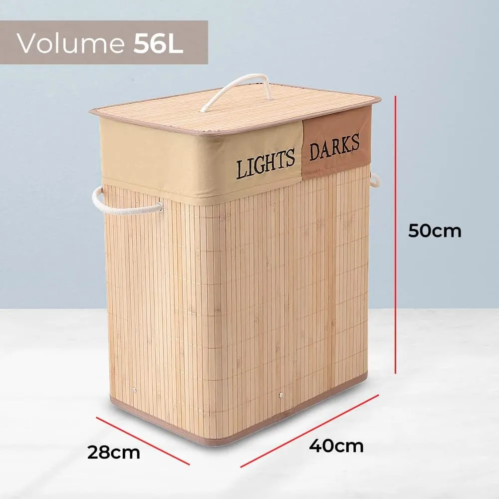 Kuber Industries Bamboo Basket With Lid|Foldable Laundry Basket For Clothes|Durable Rope Handles & Removable Bag|Natural|Pack Of 5