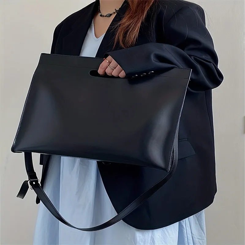Minimalist Solid Color Commuter Bag, All-Match Satchel Document Bag, PU Leather Shoulder Bag