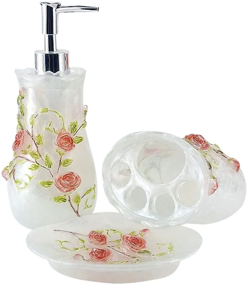 Pink Roses Bathroom Accessory Set