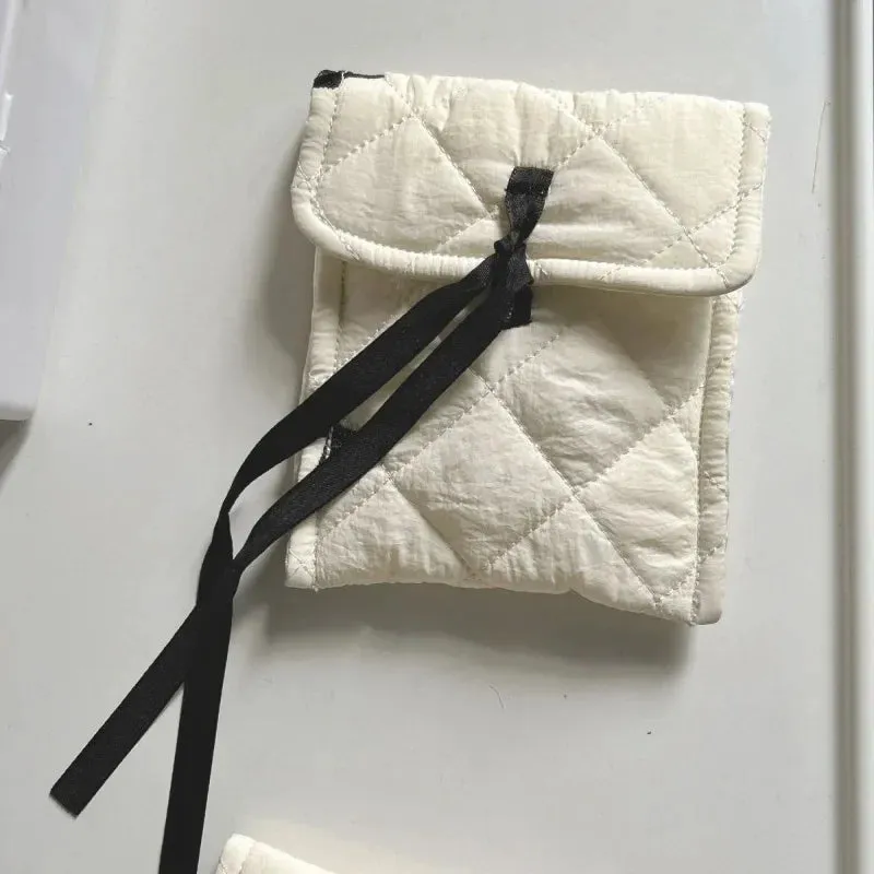 UAKISS  -  Chic Student Lipstick Bag for Girl Sweet Beige Color Bow Card Cable Line Earphone Bag Portable Cute Sanitary Napkins Storage Bag