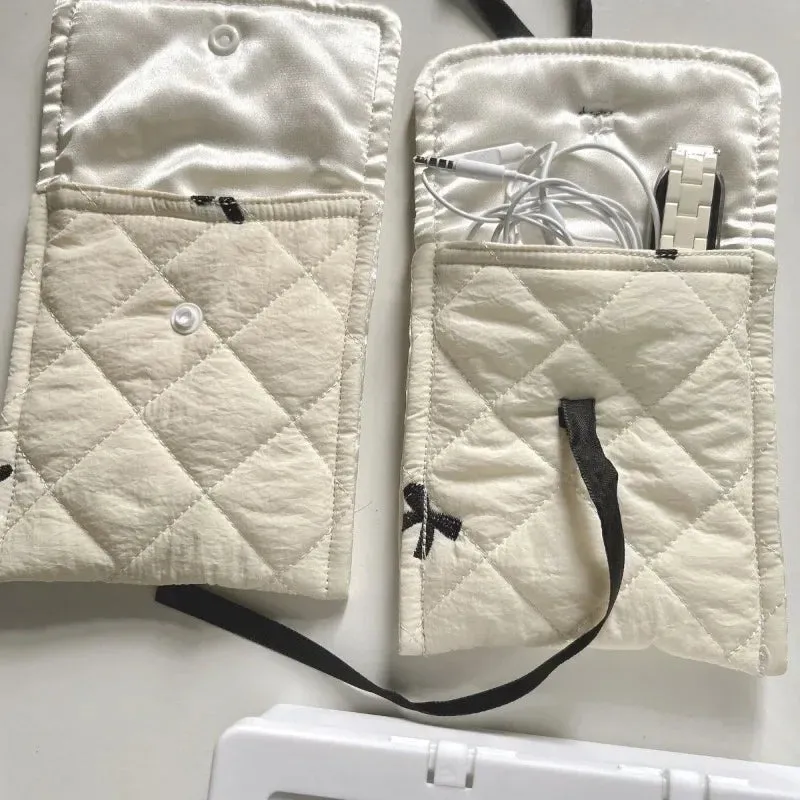 UAKISS  -  Chic Student Lipstick Bag for Girl Sweet Beige Color Bow Card Cable Line Earphone Bag Portable Cute Sanitary Napkins Storage Bag