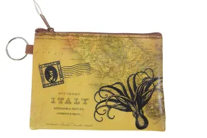 Vintage Map Globetrotter Italy Toilers of the Sea Octopus Coin Purse Keychain