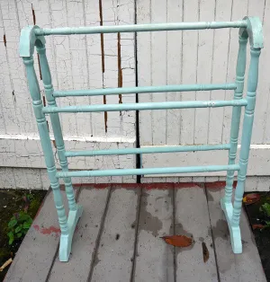 Vintage towel rail drying rack hand painted in Miss Mustard Seed milk paint Eulalie's Sky